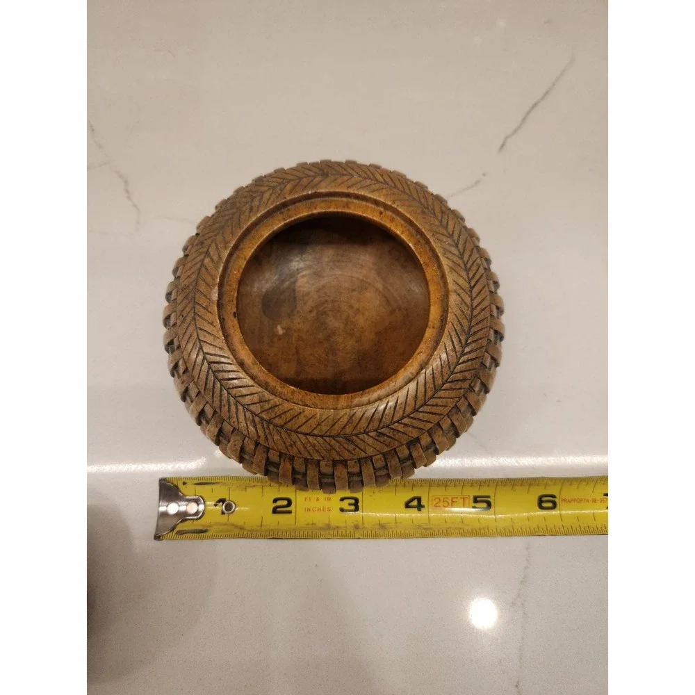 Vertical Wicker Weave Brown Soapstone Jar Trinket Decor Box with Lid‎ Heavy